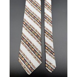 Bene Mens Necktie Stripe Paisley Floral Grey Red Yellow Polyester 3.25" Wide